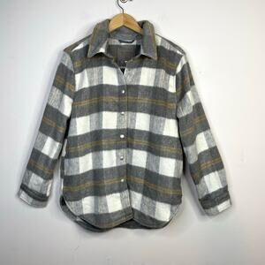 BlankNyc Cozy Gray Plaid Brushed Fleece Lined Shacket Shirt Jacket womens M new